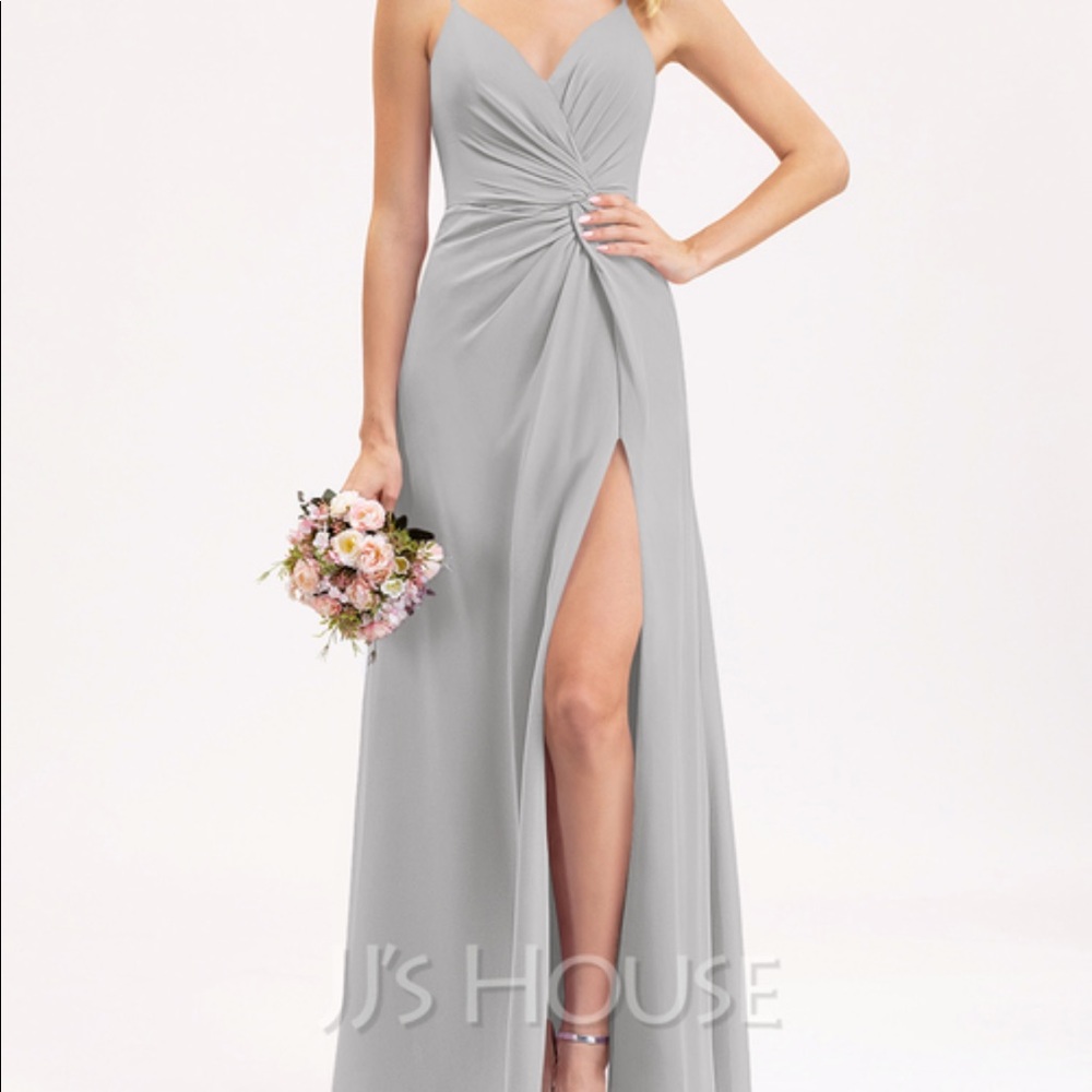 JJs house bridesmaid dress in silver